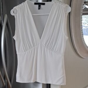 White House Black Market V-Neck White Blouse